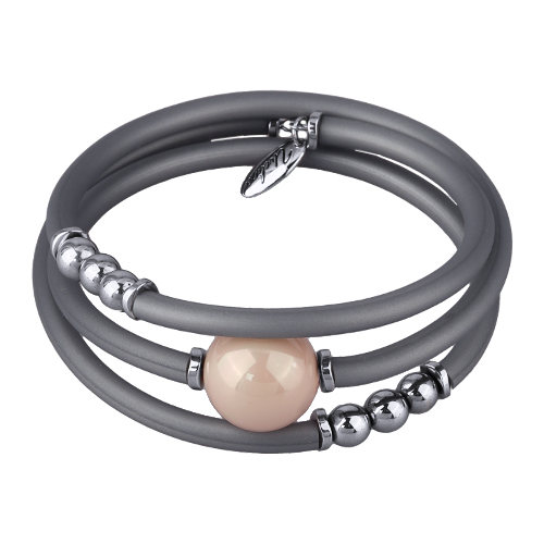 Браслет Гевея (Майорка 16мм розовая, каучук серый; покрытие родий)