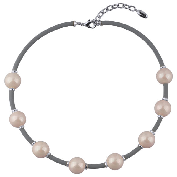 Колье Гевея (Майорка 16мм розовая, каучук серый; покрытие родий) 42-47см