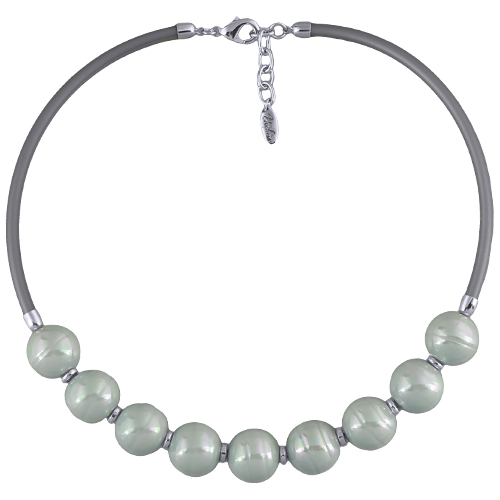 Колье Гевея (Майорка 16мм голубая, каучук серый; покрытие родий) 45-50см