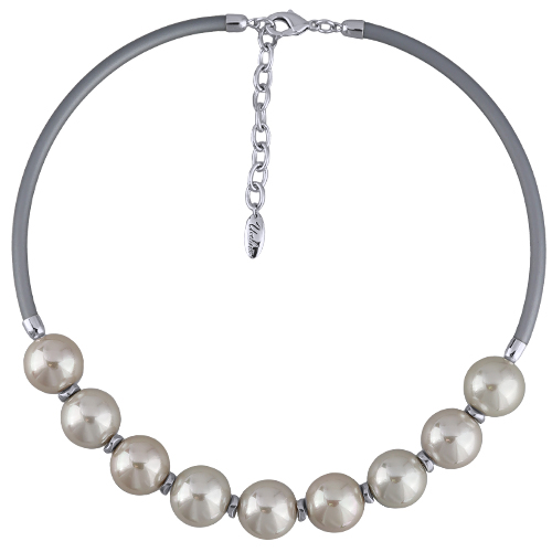 Колье Гевея (Майорка 16мм шампань, каучук серый; покрытие родий) 40-45см