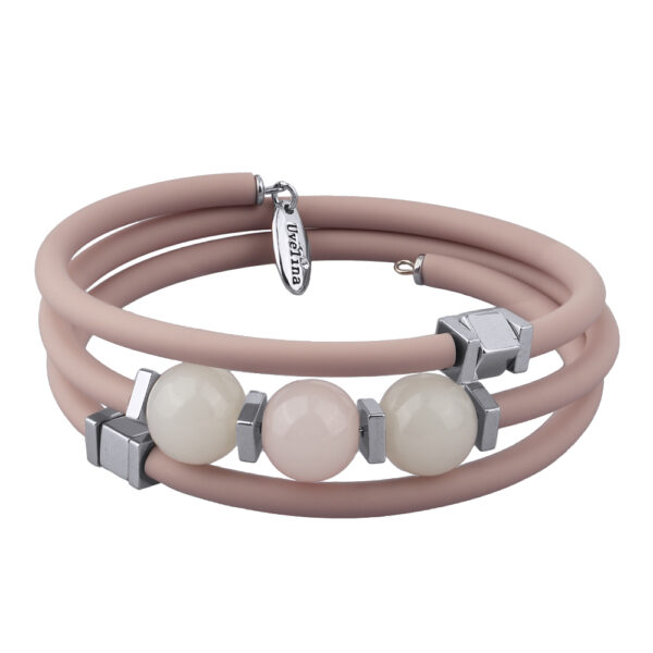 Браслет Гевея (розовый кварц 12-16мм, каучук розовый; покрытие родий)