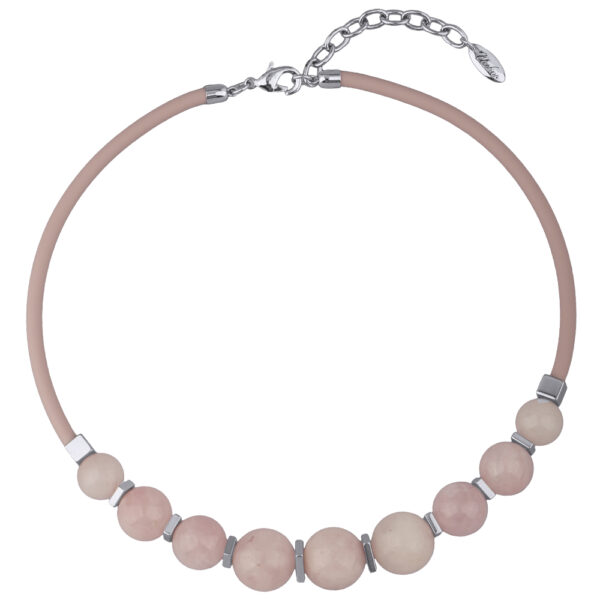 Колье Гевея (розовый кварц 12-16мм, каучук розовый; покрытие родий) 45-50см