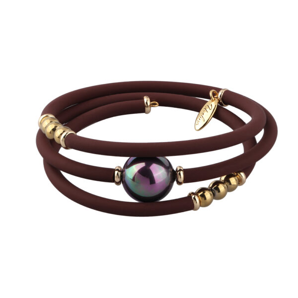 Браслет Гевея (Майорка 16мм бургунди хамелеон, каучук шоколад; покрытие золото)