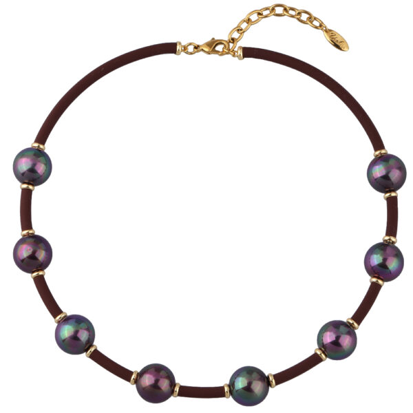 Колье Гевея (Майорка 16мм бургунди хамелеон, каучук шоколад; золото) 42-47см