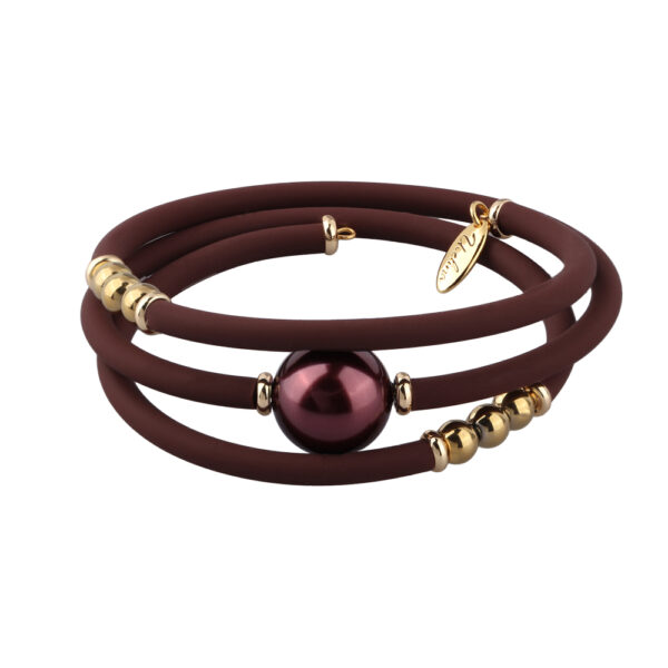 Браслет Гевея (Майорка 16мм бургунди, каучук шоколад; покрытие золото)