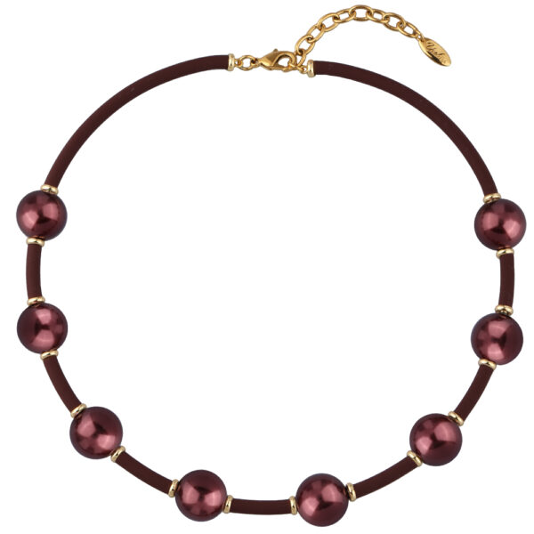 Колье Гевея (Майорка 16мм бургунди, каучук шоколад; золото) 42-47см
