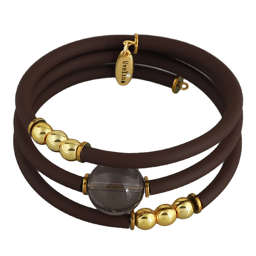 Браслет Гевея (раухтопаз 12-16мм, каучук шоколад; покрытие золото)