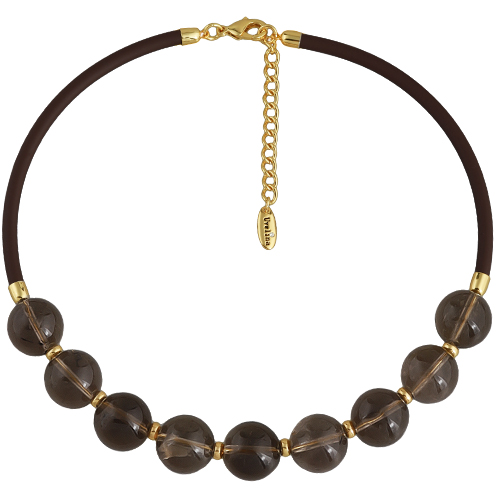 Колье Гевея (раухтопаз 12-16мм, каучук шоколад; покрытие золото) 45-50см