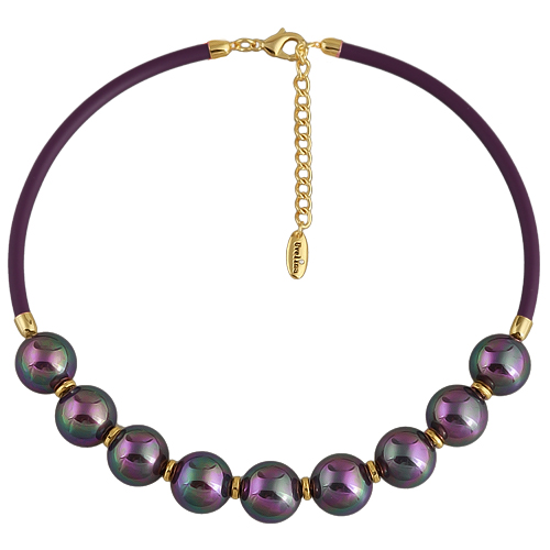 Колье Гевея (Майорка 16мм бургунди хамелеон, каучук лиловый; покрытие золото) 45-50см