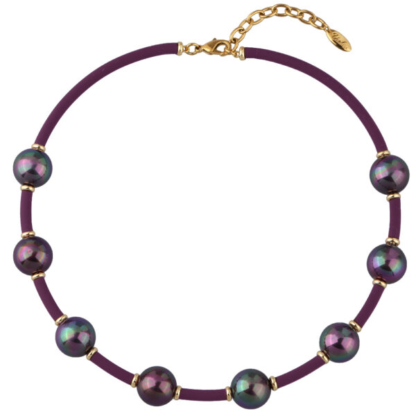 Колье (Майорка 16мм бургунди хамелеон, каучук лиловый; золото 42-47см)