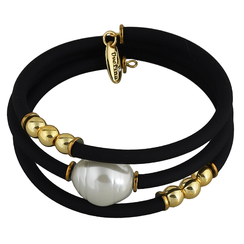 Браслет Гевея (Майорка 16мм белая, каучук черный; покрытие золото)