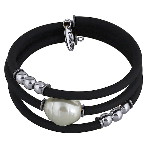 Браслет Гевея (Майорка 16мм белая, каучук черный; покрытие родий)