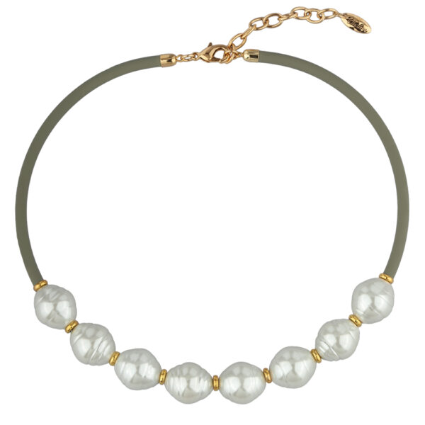 Колье Гевея (Майорка 16*18мм медовая роса, оливковый; покр золото)