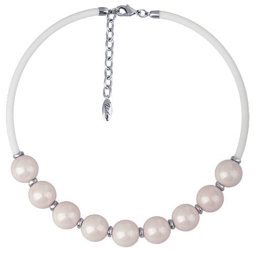 Колье Гевея (Майорка 16мм розовая, каучук белый; покрытие родий) 45-50см