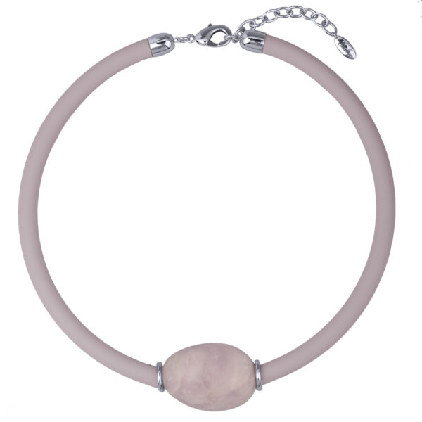 Колье Гевея (кварц розовый, каучук розовый; покрытие родий) 45-50см