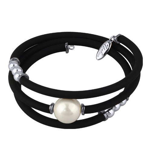 Браслет Гевея (Майорка 14мм белая, каучук черный; покрытие родий)