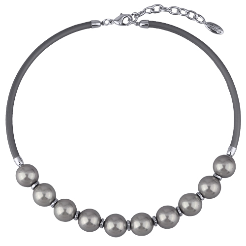 Колье Гевея (Майорка 14мм серо-голубая, каучук серый; покрытие родий) 40-45см