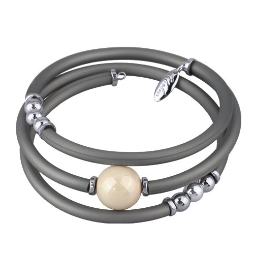 Браслет Гевея (Майорка 14мм медовая роса, каучук серый; покрытие родий)