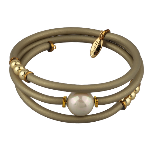 Браслет Гевея (Майорка 14мм медовая роса, каучук оливковый; покрытие золото)