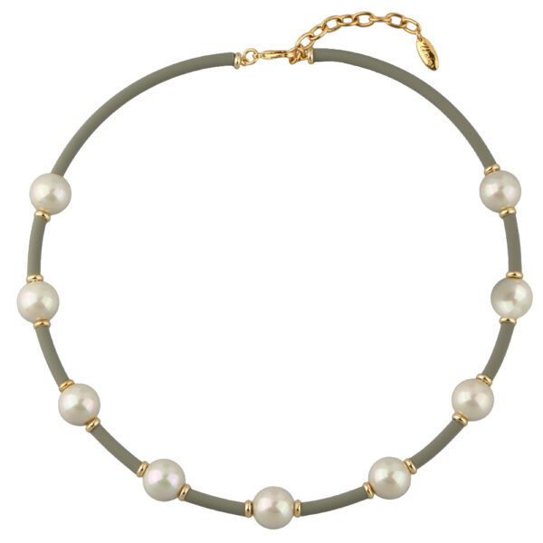Колье Гевея (Майорка 14мм медовая роса, каучук оливковый; покрытие золото) 42-47см