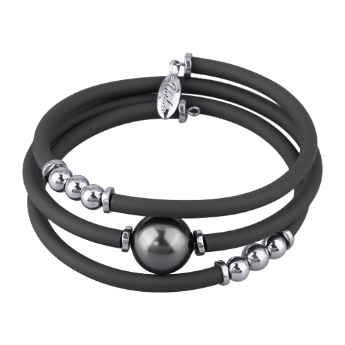 Браслет Гевея (Майорка 14мм темно-серая, каучук графит; покрытие родий)