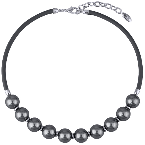 Колье Гевея (Майорка 14мм темно-серая, каучук графит; покрытие родий) 40-45см