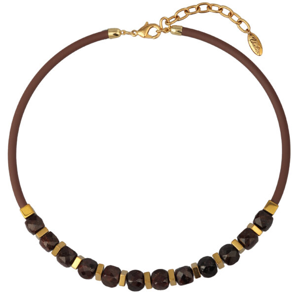 Колье Гевея (гранат, каучук шоколад; покрытие золото) 45-50см