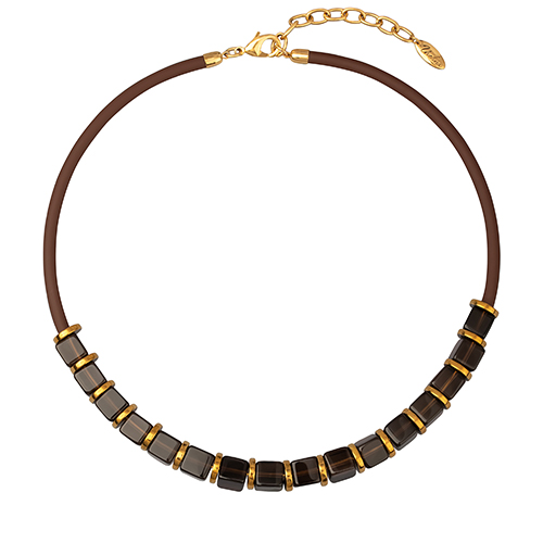 Колье (раухтопаз, каучук шоколад; покрытие золото) 45-50см