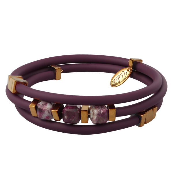 Браслет Гевея (сливовый турмалин, каучук лиловый; покрытие золото)
