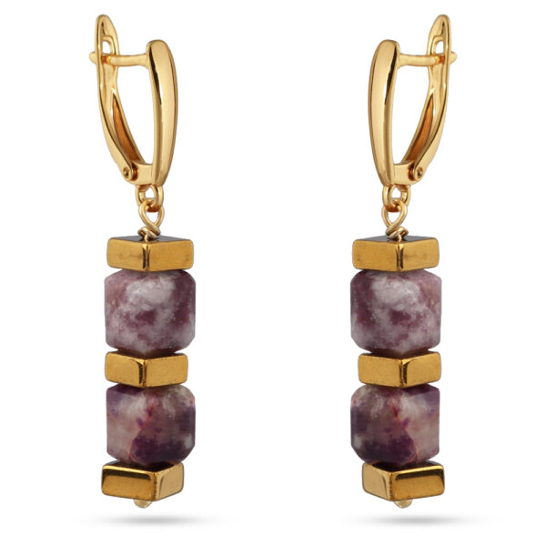 Серьги (сливовый турмалин; покрытие золото)