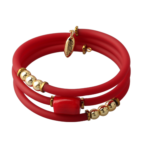 Браслет Гевея (коралл 10х15мм красный, каучук красный; покрытие золото)