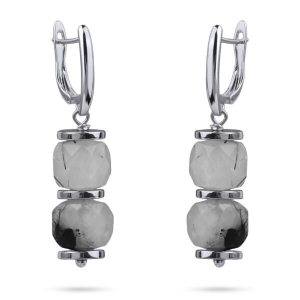 Серьги (кварц серый; покрытие родий)