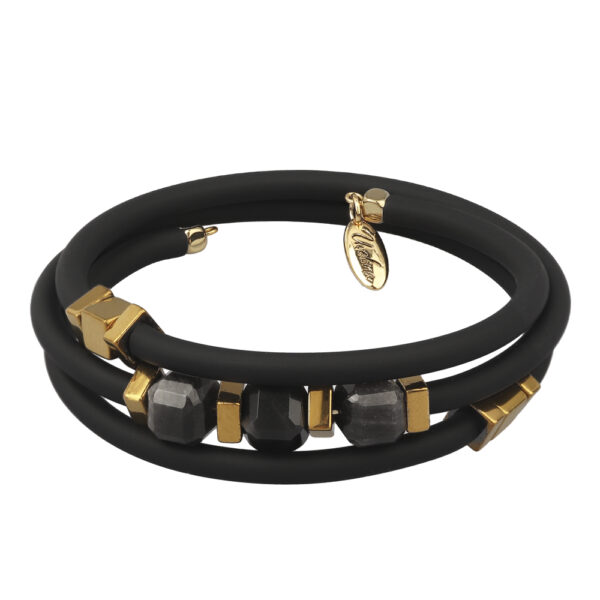Браслет Гевея (агат, каучук черный; покрытие золото)