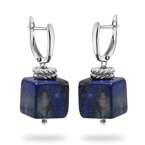Серьги (агат, лазурит 13х13мм; покрытие родий)