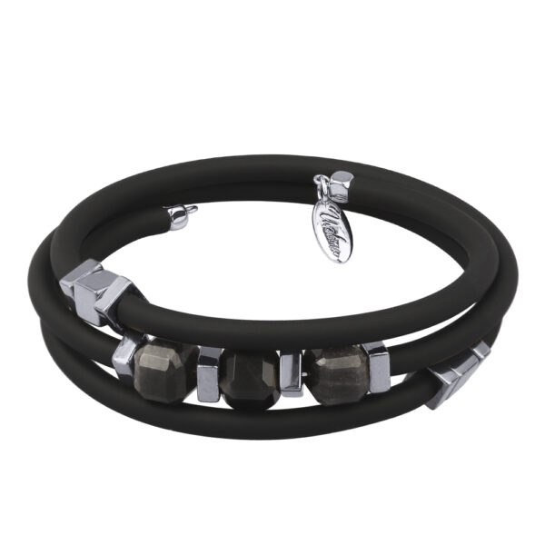 Браслет Гевея (агат, каучук черный; покрытие родий)