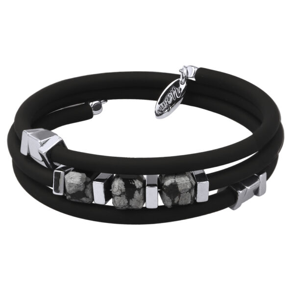 Браслет Гевея (обсидиан, каучук черный; покрытие родий)