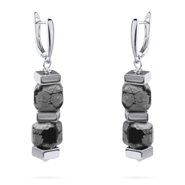 Серьги (обсидиан; покрытие родий)