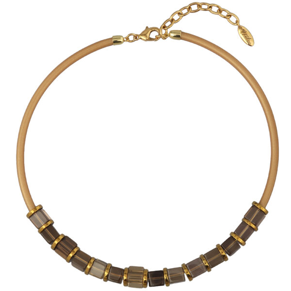 Колье Гевея (раухтопаз, каучук золотистый; покрытие золото) 45-50см