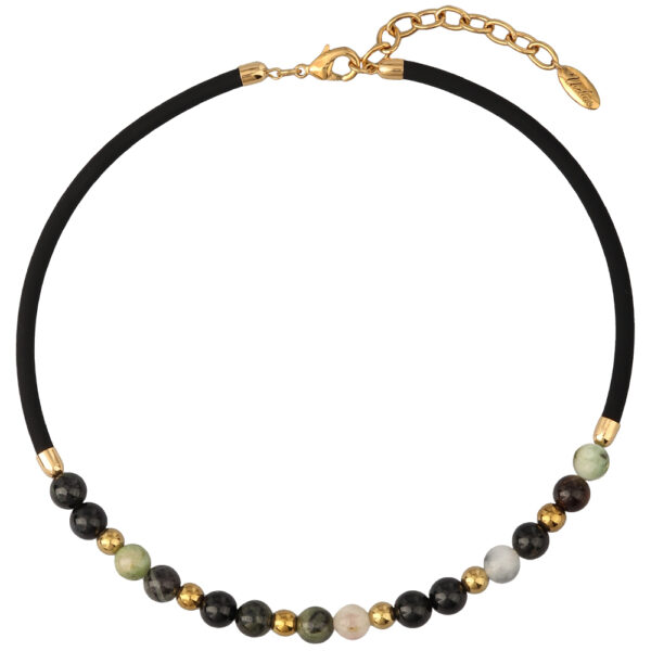 Колье Гевея (турмалин микс, каучук черный; покрытие золото) 45-50см