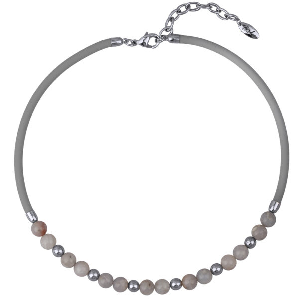 Колье Гевея (опал, каучук серый; покрытие родий 45-50см)