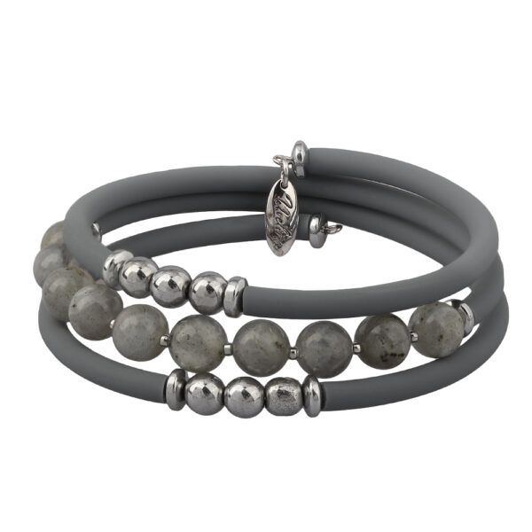 Браслет Гевея (лунный опал, каучук графит; покрытие родий)