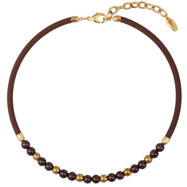 Колье Гевея (гранат, каучук шоколад; покрытие золото 45-50см)