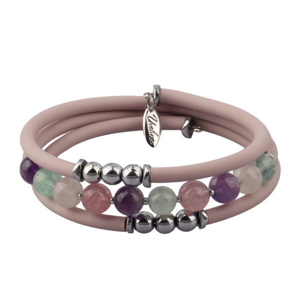 Браслет Гевея (кварц микс, каучук розовый; покрытие родий)