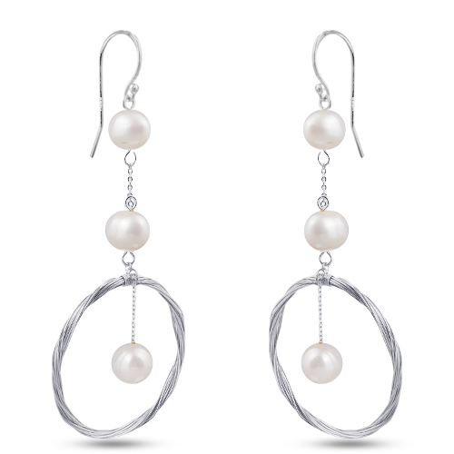 Серьги (жемчуг белый; покрытие родий)