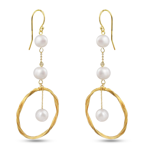 Серьги (жемчуг белый; покрытие золото)