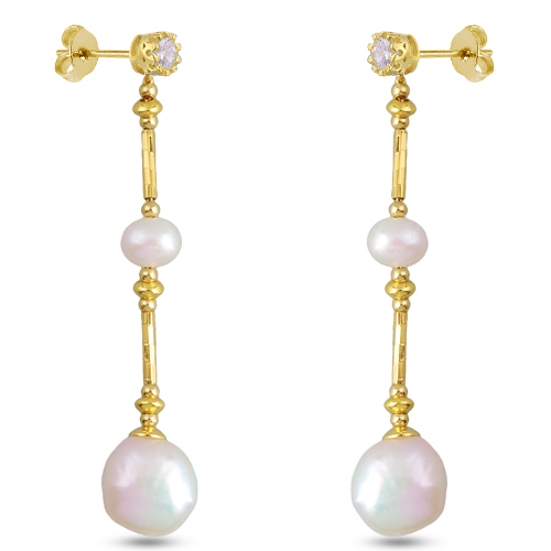 Серьги (жемчуг барочный белый; покрытие золото)