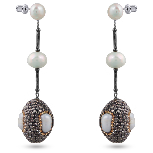 Серьги (жемчуг барочный белый; покрытие черный родий)