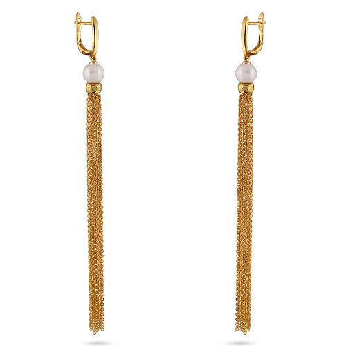 Серьги (жемчуг белый 8мм; покрытие золото)