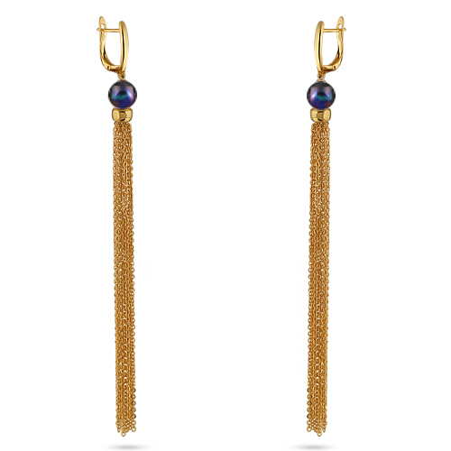 Серьги (жемчуг сине-фиолетовый 8мм; покрытие золото)