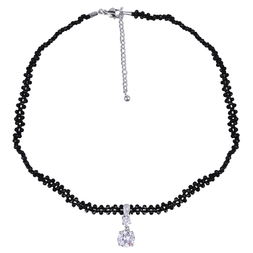 Купить колье-чокер 38см (шпинель черный, цирконы белые;  покрытие: родий) - Uvelina